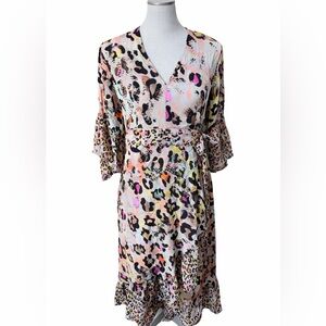Anthropologie x BL^NK London Animal Print Wrap Dress Ruffle Sleeve Petite XS NWT